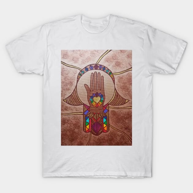 Hand in Hand Hamsa by Harriette Knight T-Shirt by harrietteknight